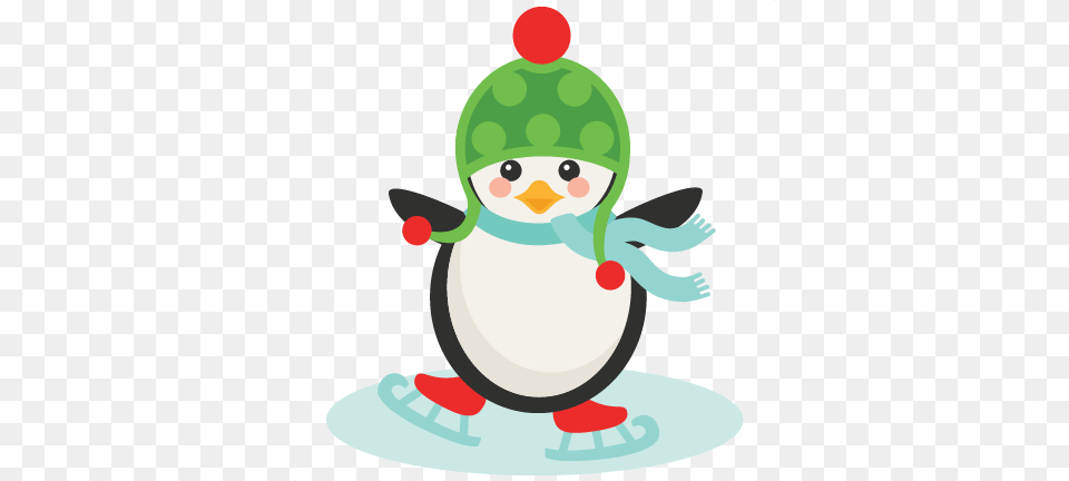 Svg Library Cute Christmas Penguins Clipart Penguin Ice Skating Clipart, Nature, Outdoors, Snow, Snowman Free Png