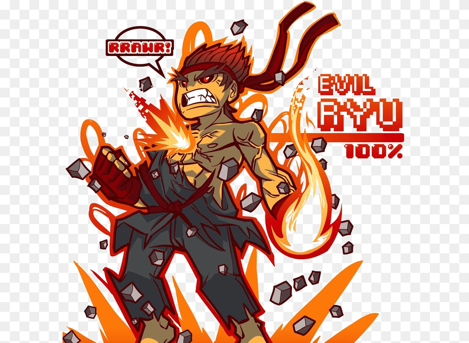Svg Royalty Image Evil T Shirt By Tristanroach Chibi Street Fighter Evil Ryu, Book, Comics, Publication, Person Free Png Download
