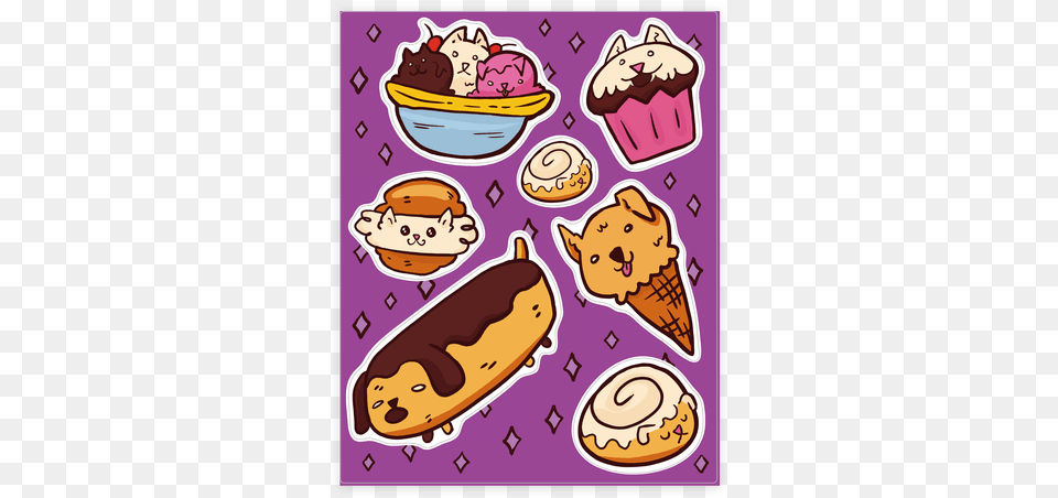 Svg Stock Sticker Decal Sheets Lookhuman Food Dogs Kawaii Food Stickers, Cream, Dessert, Ice Cream, Animal Png Image