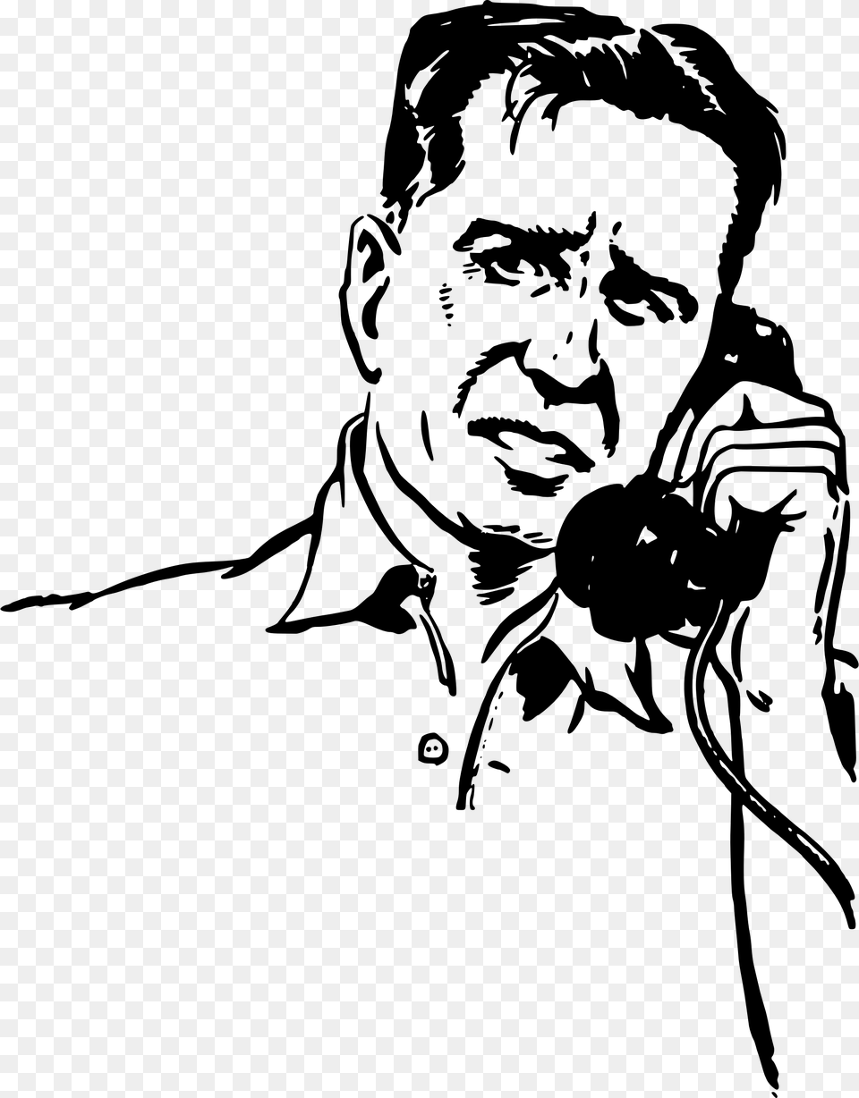 Svg Transparent Stock Clipart Man On The Man On Phone Line Art, Gray Free Png Download