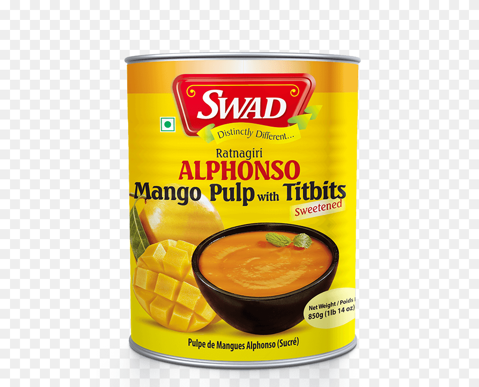 Swad Alphonso Mango Pulp, Can, Tin, Bowl, Citrus Fruit Png