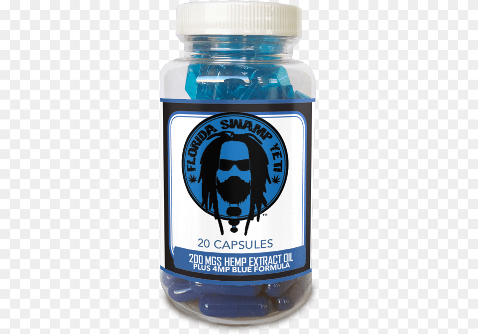 Swamp Yeti Blue Formula Jar, Bottle, Face, Head, Person Png