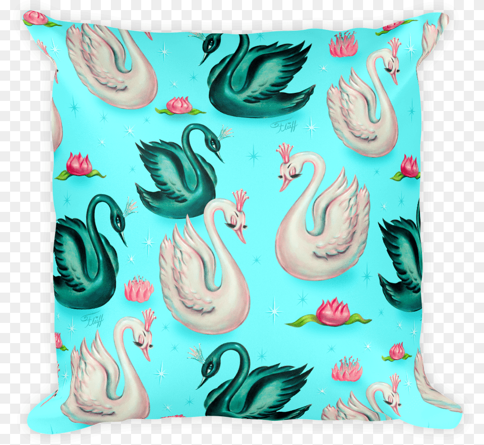 Swans With Tiaras On Aqua Square Pillow Swan, Cushion, Home Decor, Animal, Bird Free Transparent Png