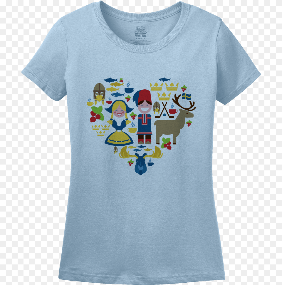 Sweden Icon Heart Short Sleeve, Applique, Clothing, Pattern, T-shirt Free Transparent Png