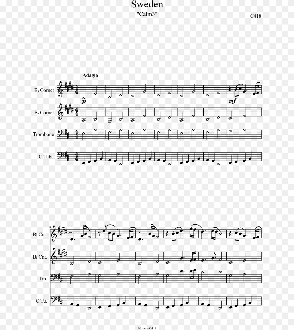 Sweden Sheet Music Composed By C418 1 Of 2 Pages Trumpet Music Twenty One Pilots, Gray Free Png