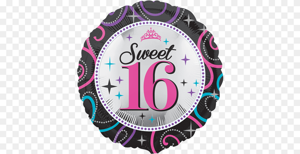 Sweet 16 Sparkle Standard Foil Balloon Happy 16 Birthday Balloons, Number, Symbol, Text, Birthday Cake Free Png