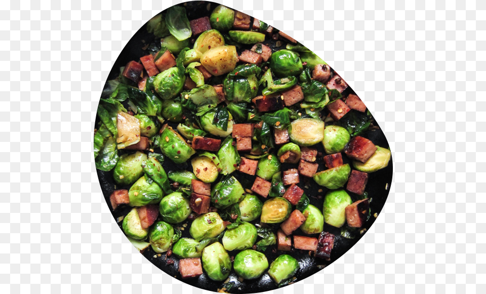 Sweet And Spicy Brussels Sprouts With Spam Download Brussels Sprout, Food, Produce, Plate, Brussel Sprouts Free Png