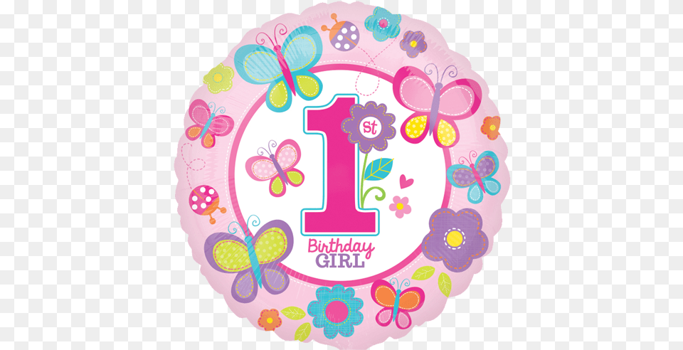 Sweet Birthday Girl Foil Balloons Butterfly 1st Birthday, Birthday Cake, Cake, Cream, Dessert Png Image