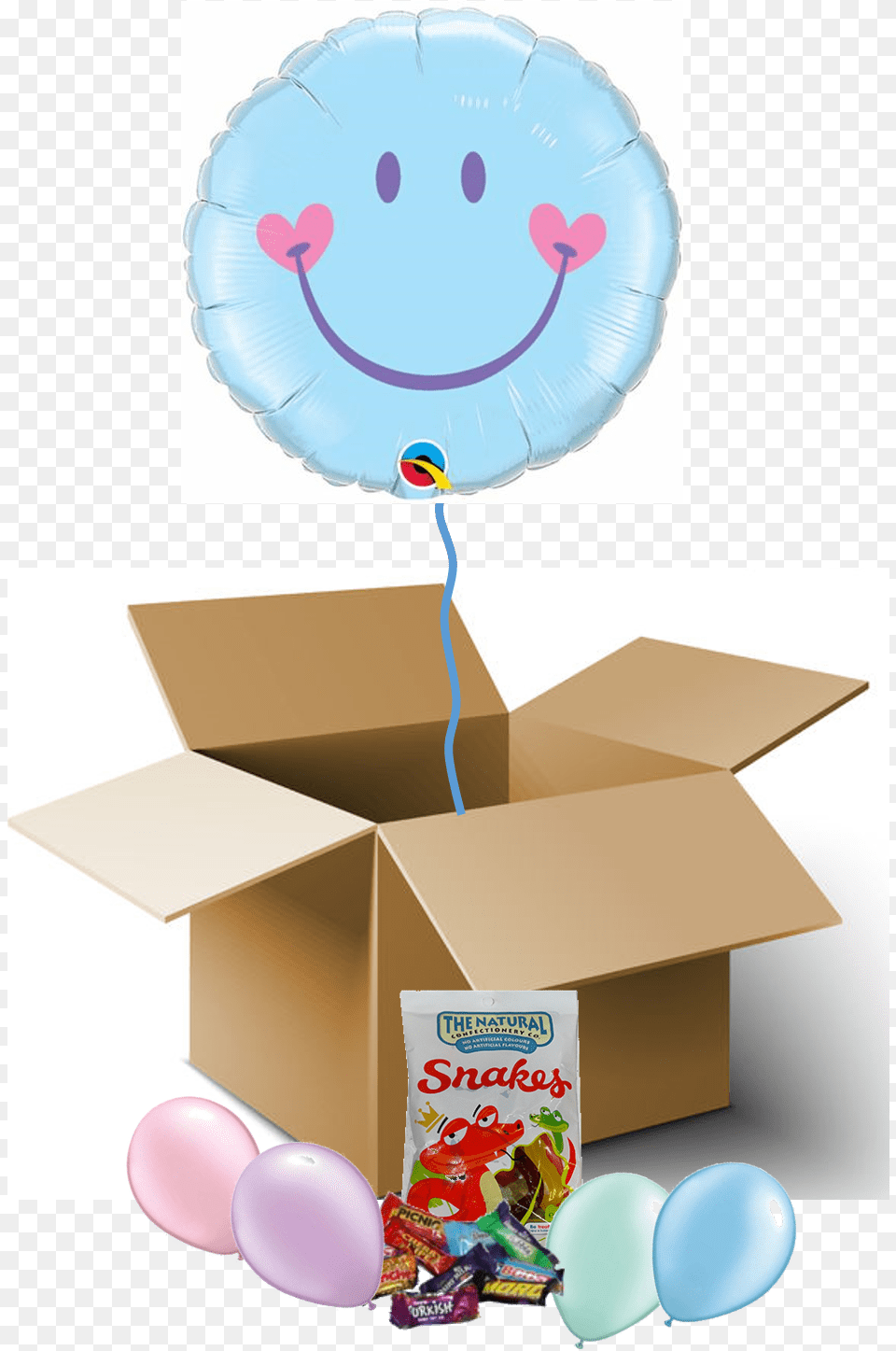 Sweet Blue Smiley Face Balloon In A Box Qualatex 18 Inch Round Foil Balloon Sweet Smile Face, Cardboard, Carton Png