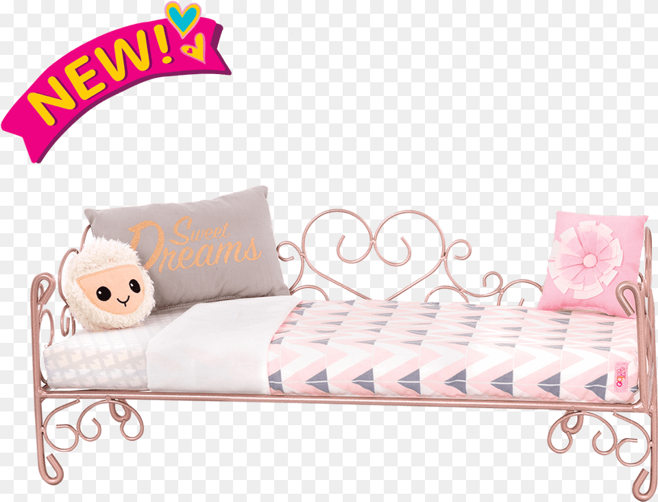 Sweet Dreams Scrollwork Bed For 18 Inch Dolls Our Generation Doll Franco, Cushion, Furniture, Home Decor, Face Free Png Download