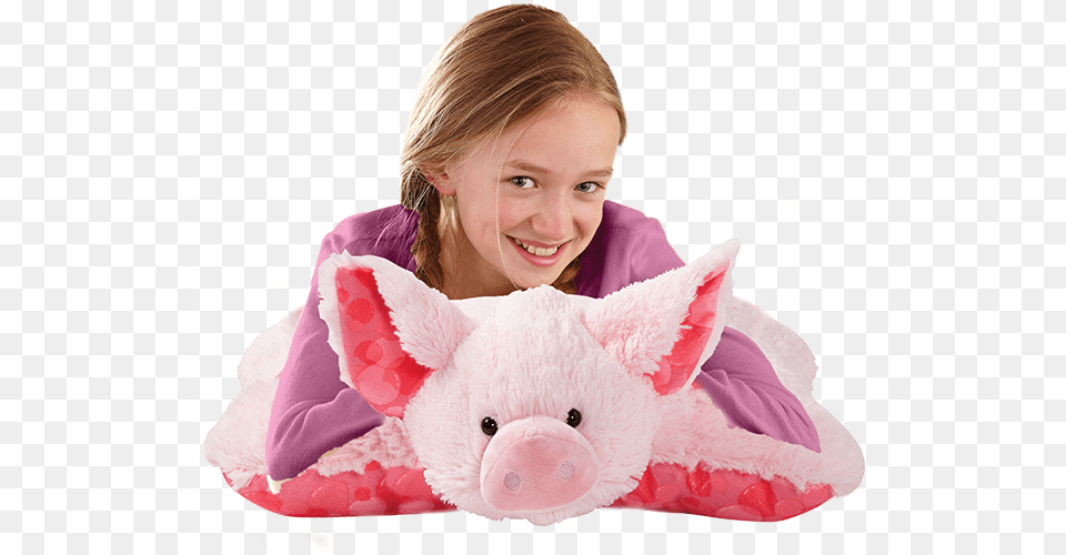 Sweet Scented Bubble Gum Piggy Pillow Pet With Girl Stuffed Toy, Child, Female, Person, Teddy Bear Png