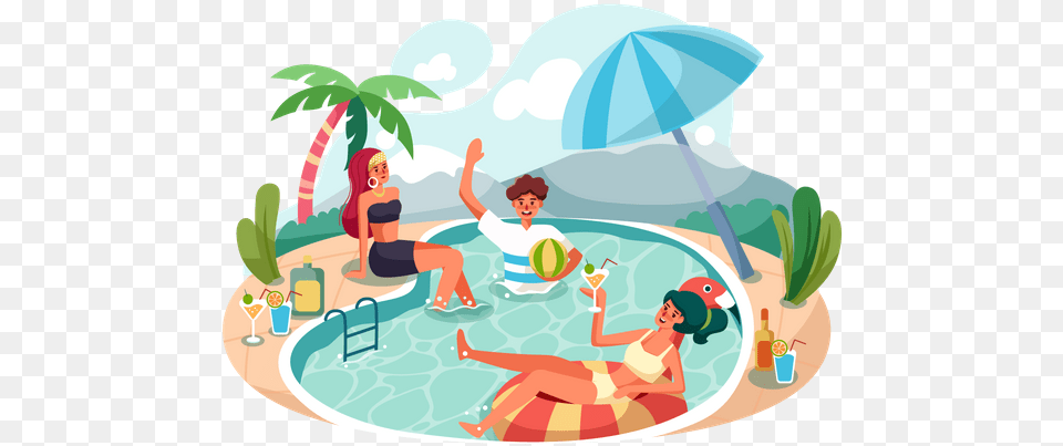 Swimming Pool Party Illustration People Swimming Pool Party, Summer, Leisure Activities, Water Sports, Water Free Transparent Png