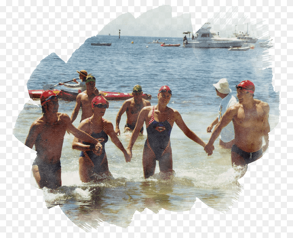 Swimming Team Holding Hands In Ocean Vacation, Cap, Back, Person, Swimwear Free Png Download