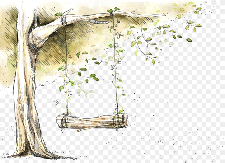 Swing Designer Tree Watercolor Tree Branch, Plant, Vine, Art, Vegetation Png Image