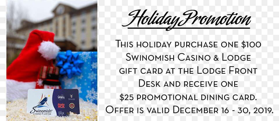 Swinomish Casino Holiday Gift Card Promotion Calligraphy, Festival, Christmas, Business Card, Paper Free Png