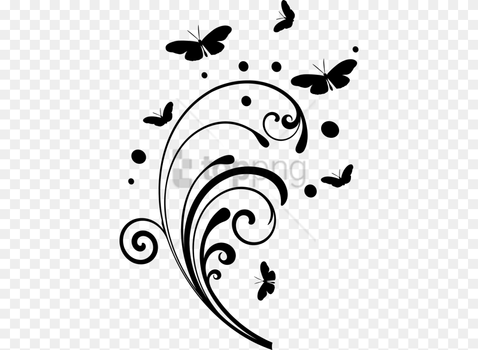 Swirl Line Design Image With Black And White Butterfly, Art, Floral Design, Graphics, Pattern Free Png