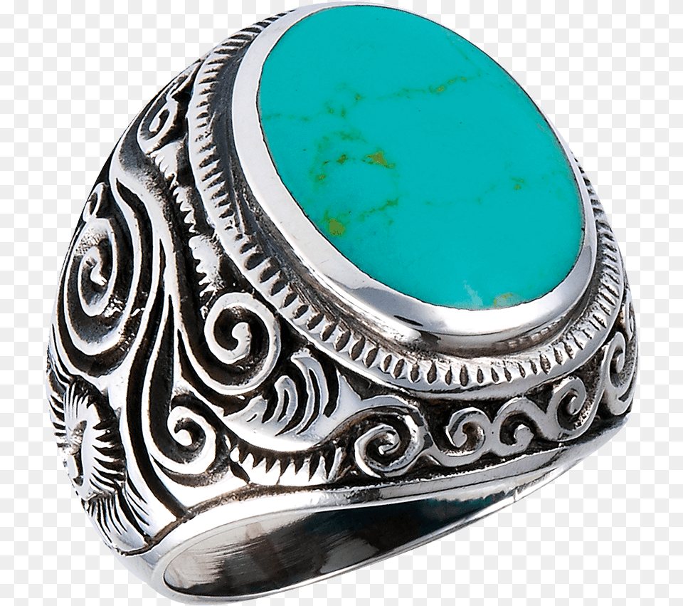 Swirled Scrollwork Turquoise Ring Titanium Ring, Accessories, Gemstone, Jewelry Png Image