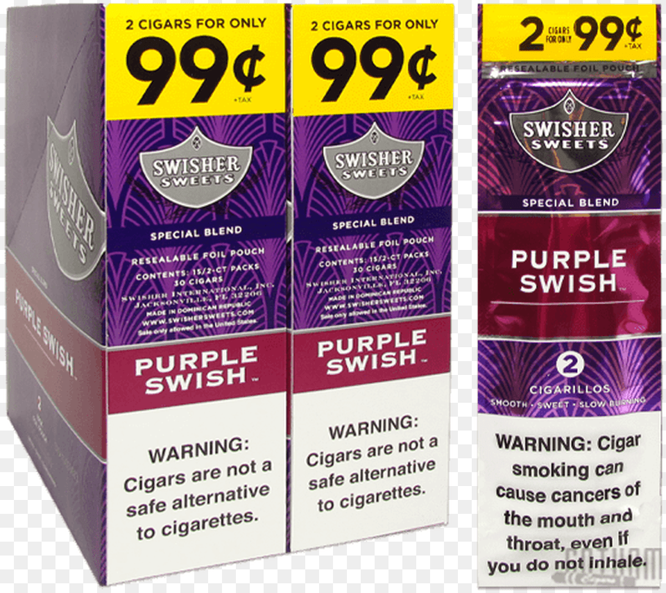 Swisher Sweets Cigarillos Purple Swish Box And Foil Swisher Sweets Swerve, Advertisement, Poster Free Transparent Png