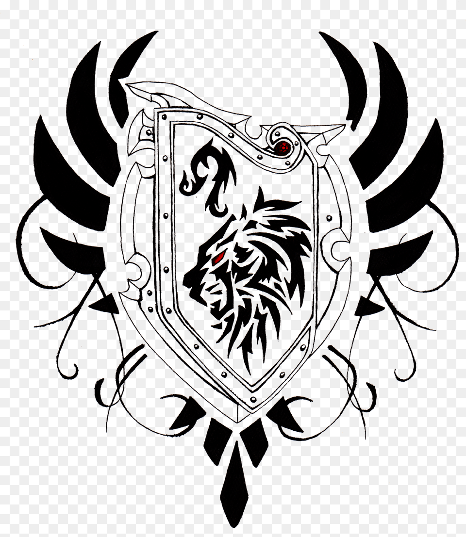 Sword And Shield Tattoo Designs Tato Tribal Zodiac Leo, Emblem, Symbol, Person, Skin Free Png