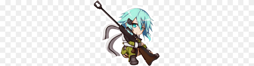 Sword Art Online Character Anime Die Cut Sticker, Weapon, Rifle, Publication, Gun Png Image