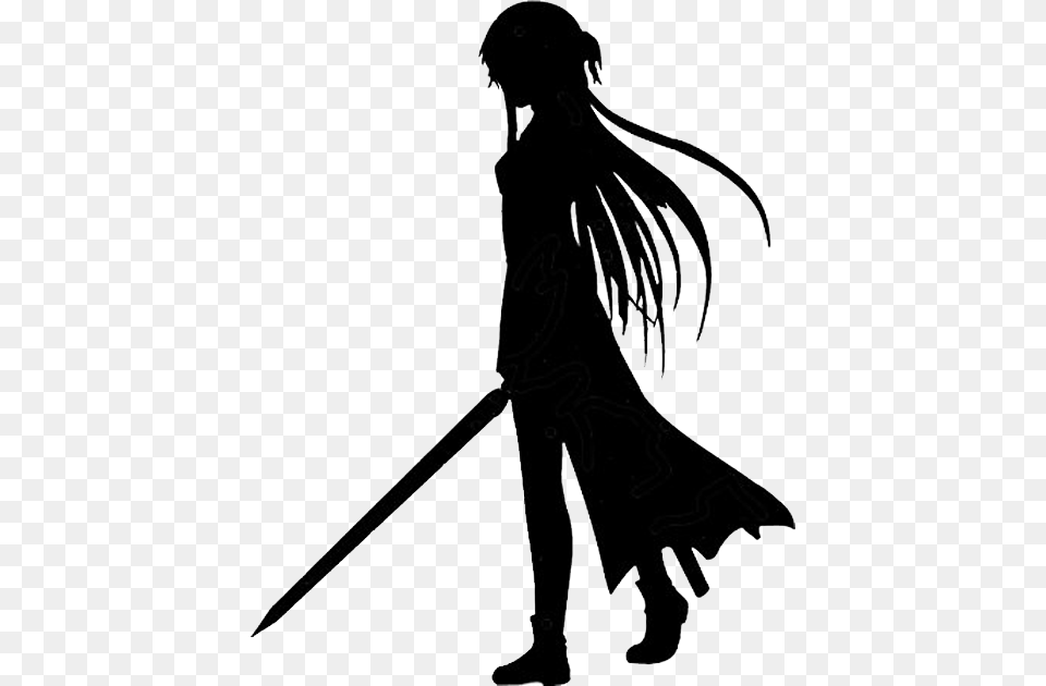 Sword Art Online Sword Art Online Black And White, Silhouette, Adult, Person, Woman Free Png