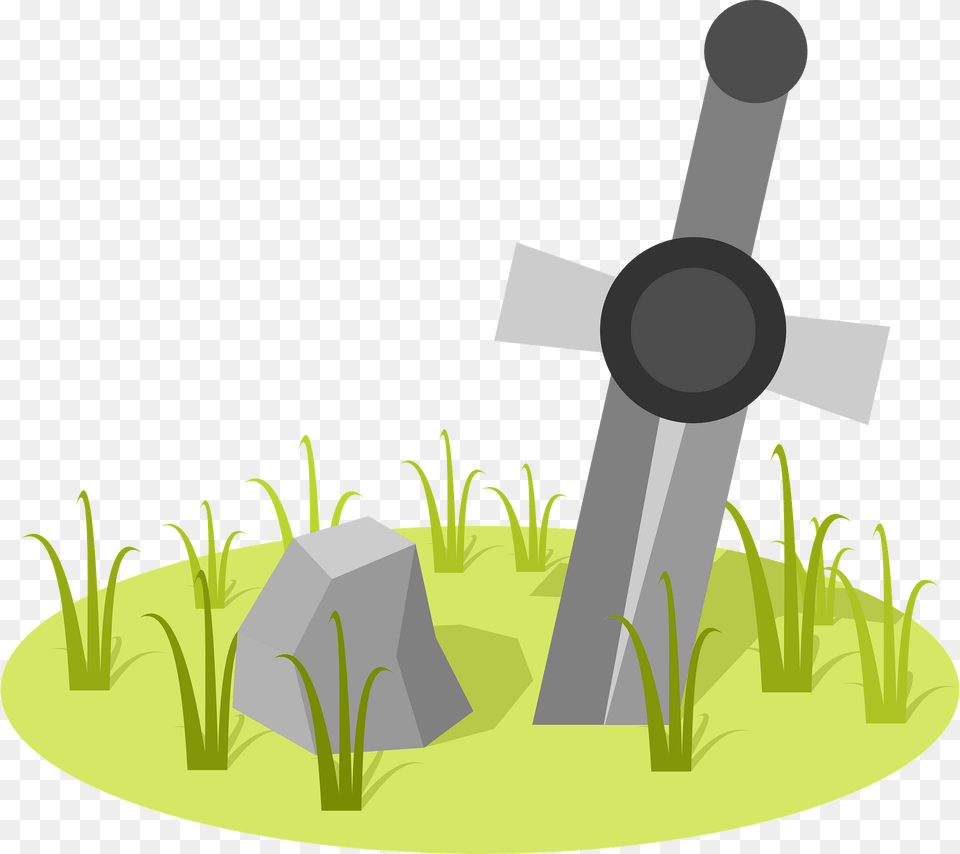 Sword In The Ground Next To The Stone Clipart, Cross, Symbol, Grass, Plant Free Png