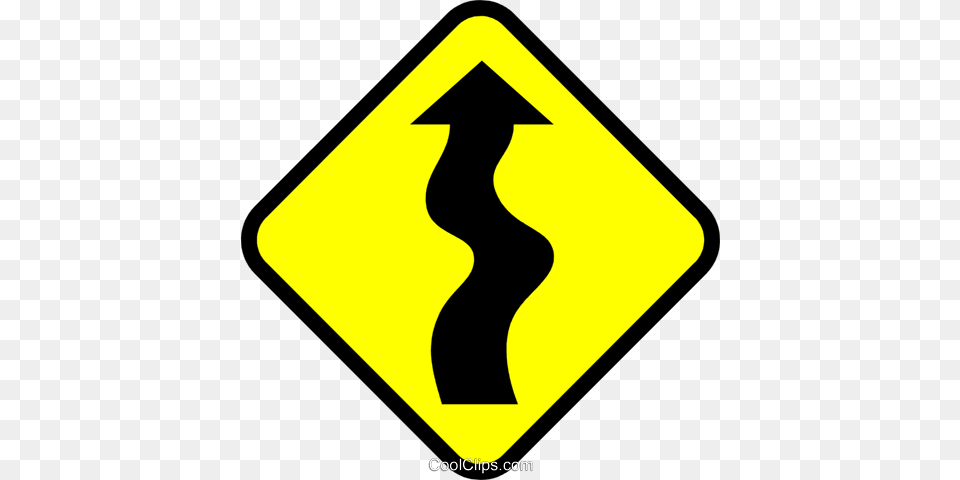 Symbol Of A Winding Road Royalty Free Vector Clip Art Warning Sign Logo, Road Sign, Blackboard Png Image