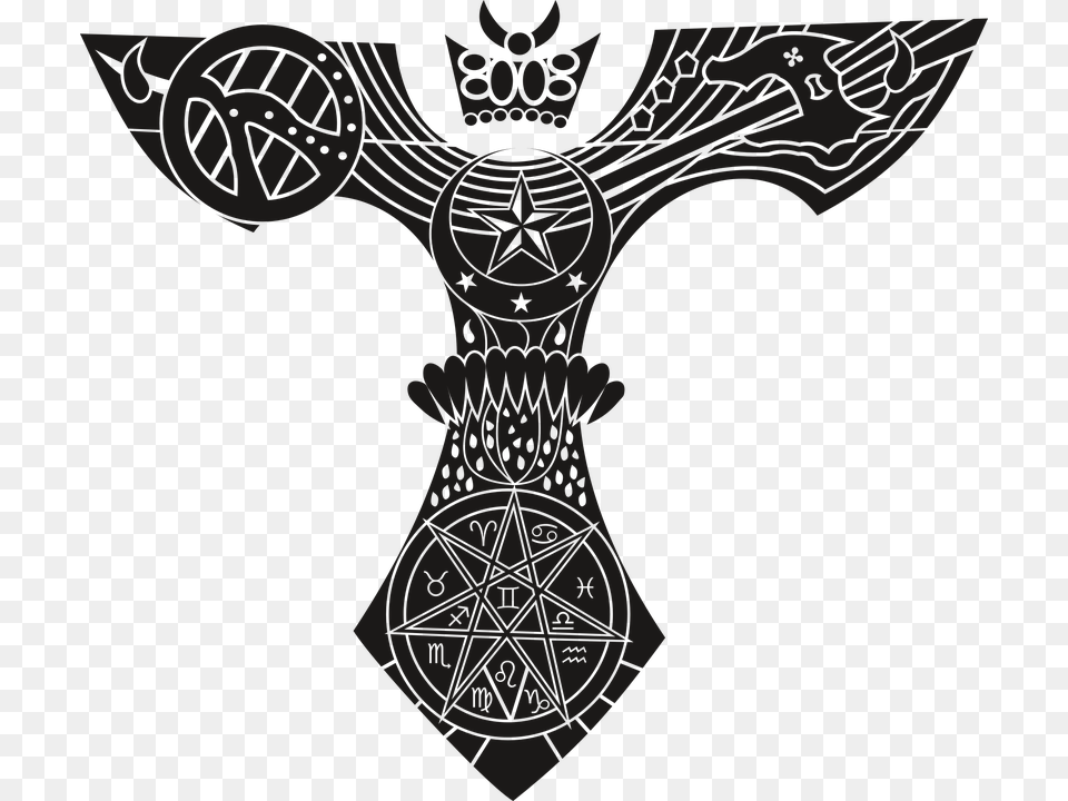 Symbol Teomachia Larp Mystic Vector Moon King Crown Tattoo Flash, Cross Png Image