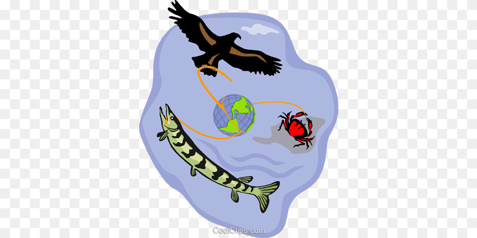 Symbolic Ocean Scene Fish Eagle Crab Royalty Vector Clip, Animal, Bird, Flying, Sea Life Free Png Download