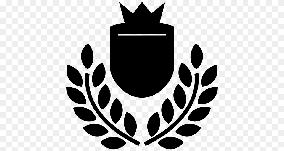 Symbolic Shield With Crown And Olive Branches Icon, Gray Png Image