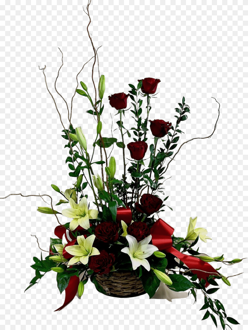 Sympathy Arrangement Of Deep Red Roses White Lilies Bouquet, Plant, Flower, Flower Arrangement, Flower Bouquet Free Png Download