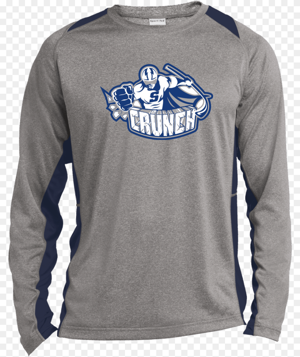 Syracuse Crunch Adult Long Sleeve Heather Colorblock Justified T Shirt, Clothing, Long Sleeve, Person, Man Png