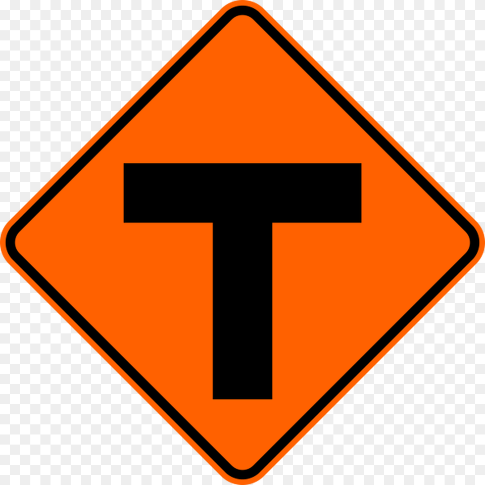 T Intersection Warning Trail Sign Orange Schwimmabzeichen Pinguin, Symbol, Road Sign Free Transparent Png