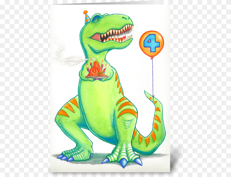 T Rex Birthday Greeting Card Cartoon, Animal, Dinosaur, Reptile, Balloon Free Png