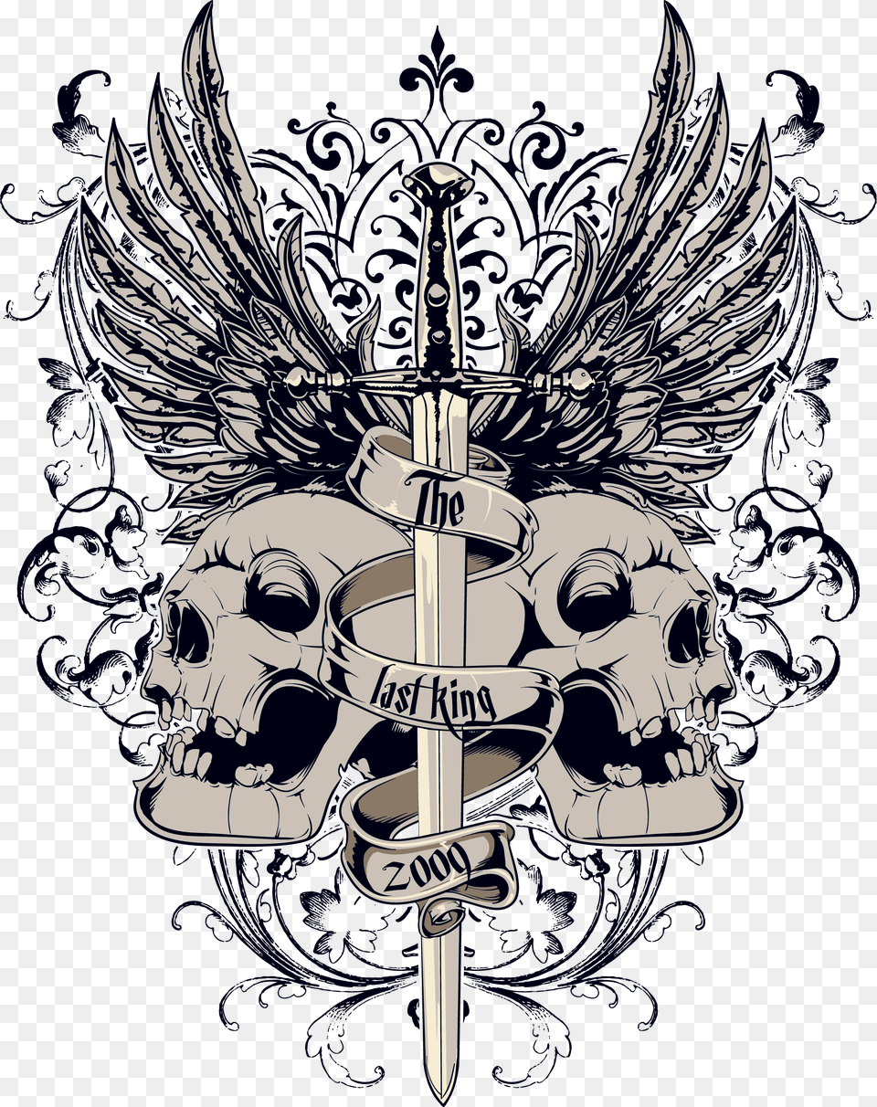 T Shirt And Skull Sword Hd Clipart Skull With Wings, Weapon, Emblem, Symbol, Baby Free Png
