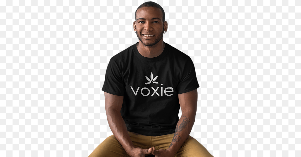 T Shirt Mockup Of A Black Man Sitting Black Man Sitting, Clothing, T-shirt, Sleeve, Adult Free Transparent Png