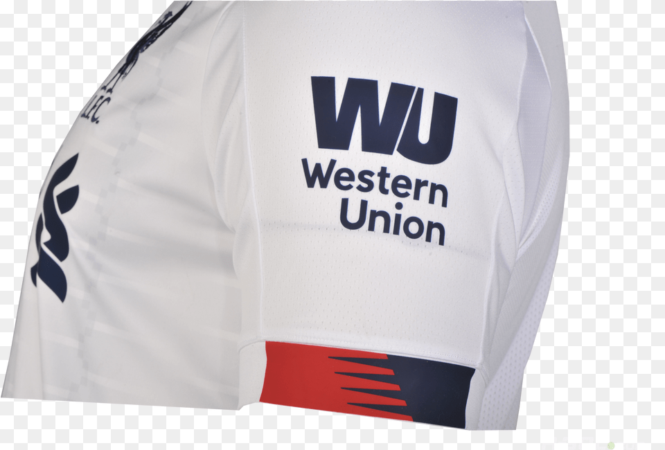 T Shirt New Balance Liverpool Fc Away Ss Jersey Western Union Liverpool Logo, Clothing, Coat, Adult, Person Free Transparent Png