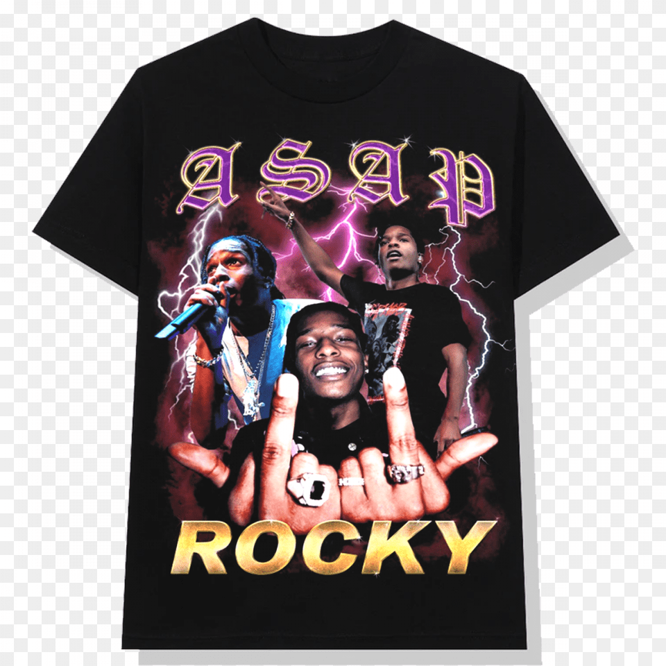 T Shirt Retro 90s Asap Rocky Asap Rocky T, T-shirt, Clothing, Person, Man Free Transparent Png