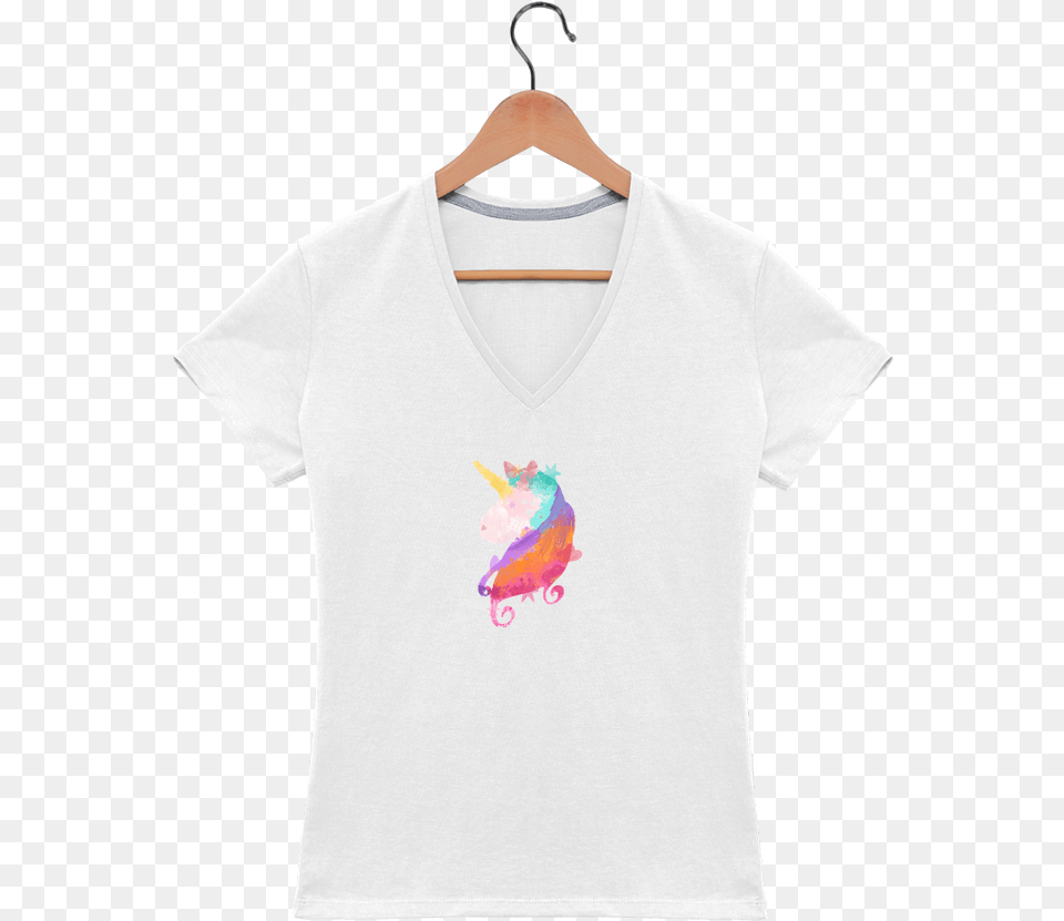 T Shirt V Neck Women Watercolor Unicorn By Pinkglitter T Shirt, Clothing, T-shirt Free Png