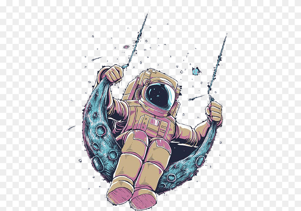 T Shirt Visual Astronaut Arts Drawing Hq Image Astronaut Swinging On Moon, Adult, Male, Man, Person Free Png Download