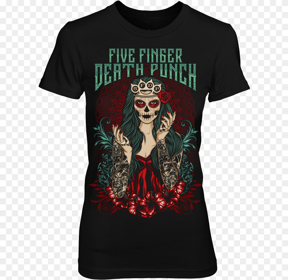 T Shirts Five Fingers Death Punch Lady Muerta, Clothing, T-shirt, Person, Tattoo Png Image