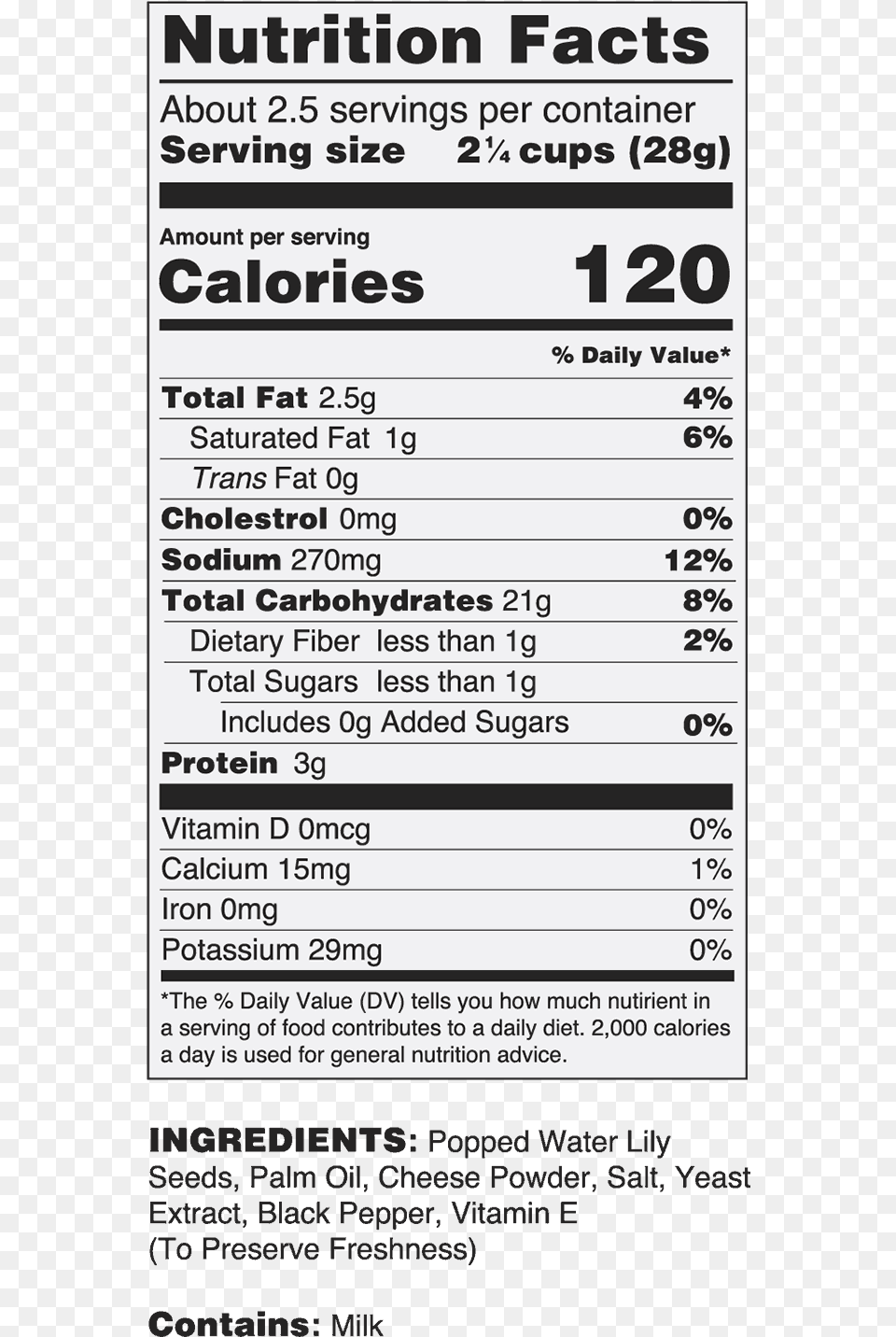 Taali White Cheddar Water Lily Pops Nutrition Label Rxbar Nutrition Facts, Text, Paper, Document, Receipt Free Transparent Png