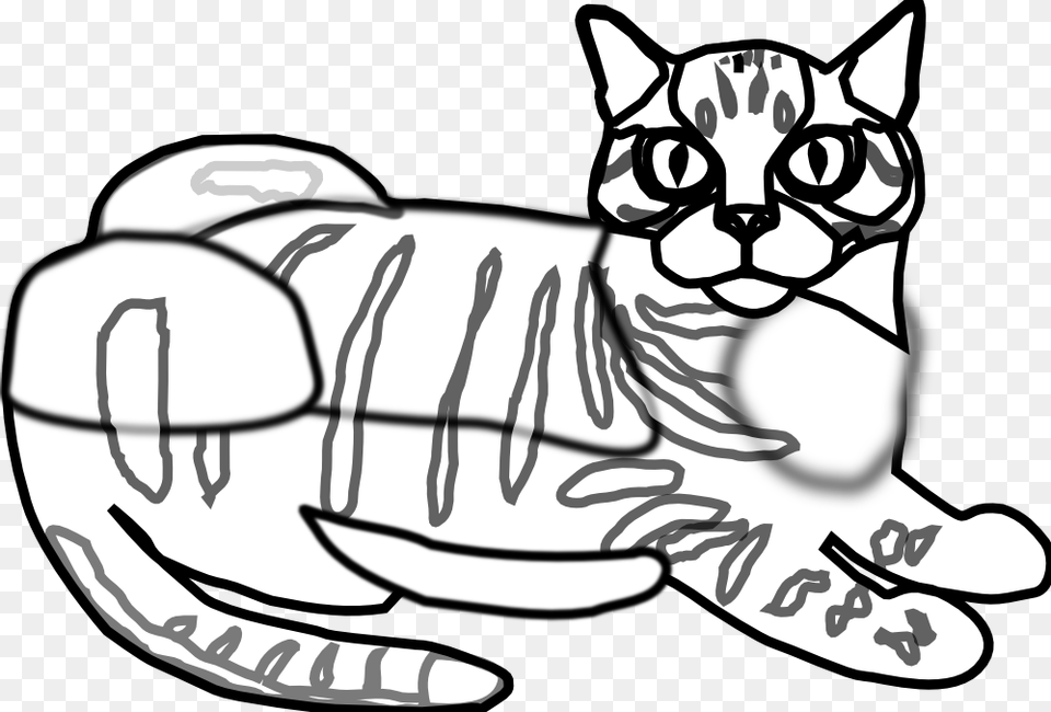 Tabby Cat Ca Black White Clipartist Coloring Book, Animal, Mammal, Pet, Art Png Image