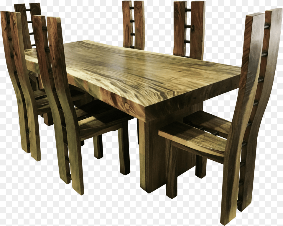 Table And Chairs Live Edge Suar Table On Wooden Kitchen Amp Dining Room Table, Architecture, Indoors, Furniture, Dining Table Png Image