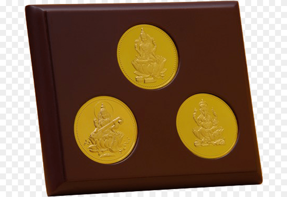 Table Lakshmiji Ganeshji And Saraswatiji Plain Coin, Gold, Money Free Png Download