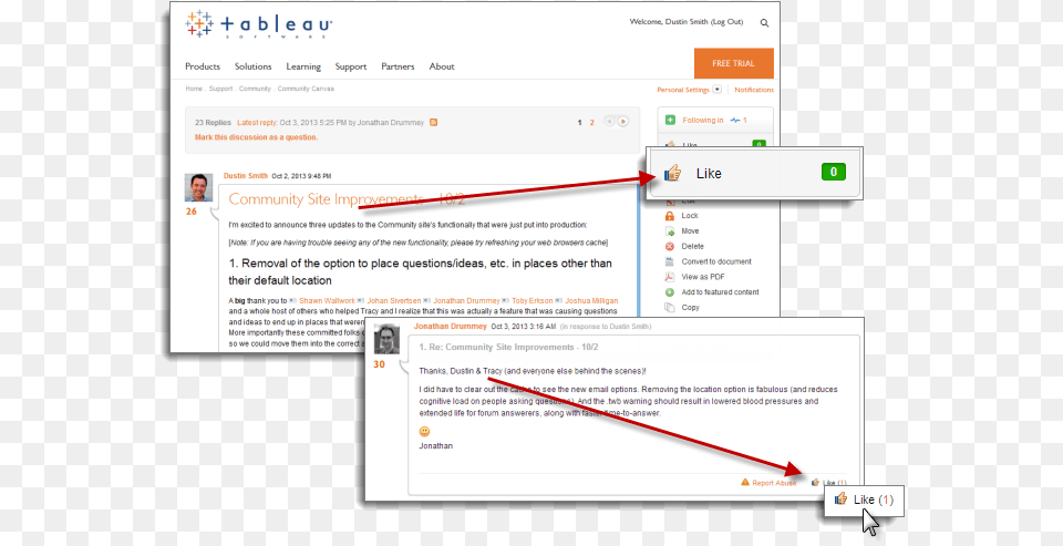 Tableau Forums Update Introducing The Like Button And Screenshot, File, Page, Text, Webpage Png