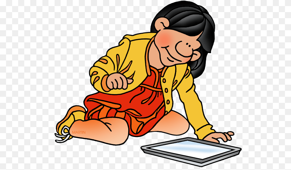 Tablet Clipart Girl Playing On Tablet Clipart, Person, Reading, Baby, Kneeling Png