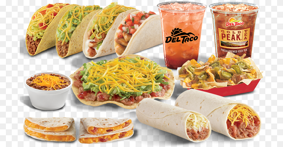 Taco Plate Clipart Del Taco Food, Cup, Hot Dog, Sandwich, Pizza Png Image