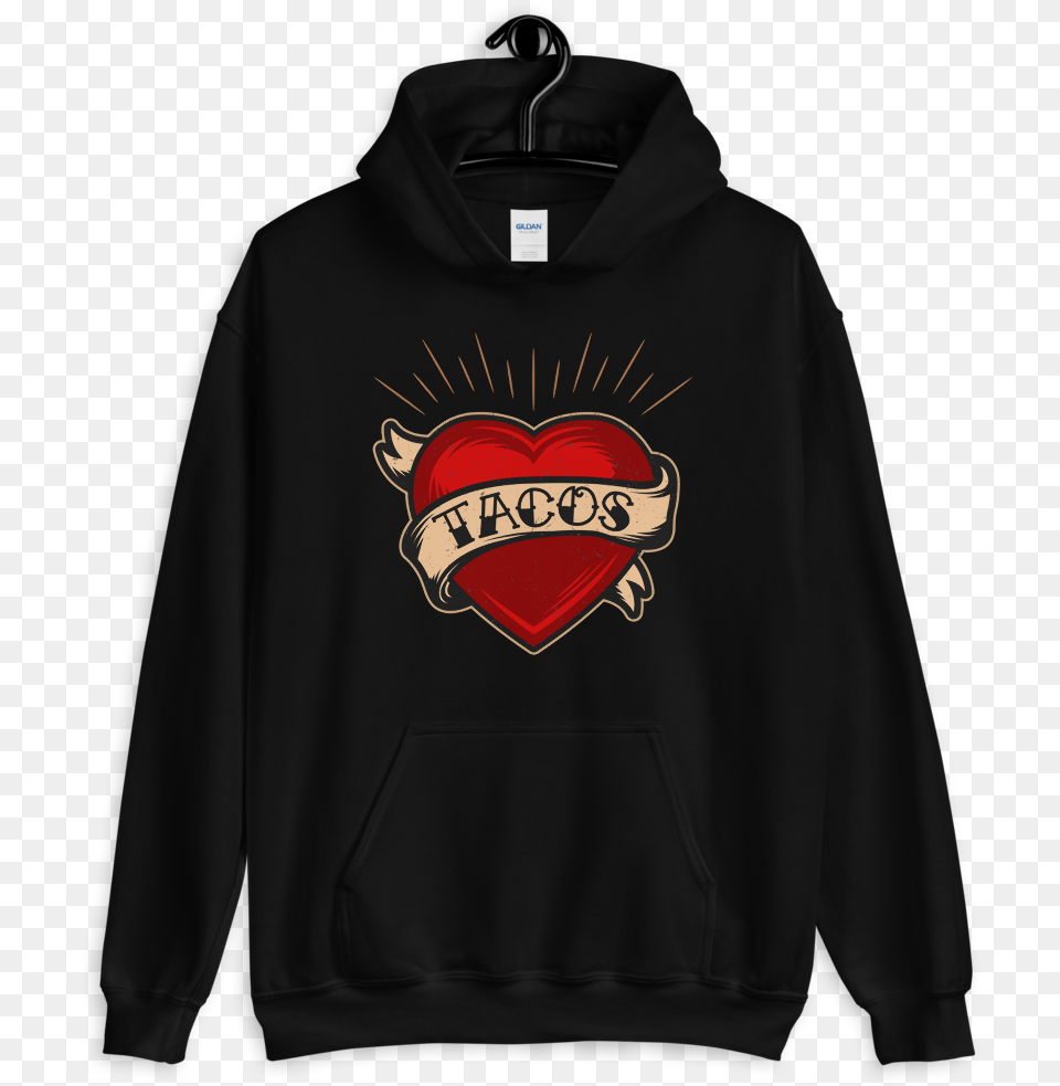 Tacos Heart Tattoo Pullover Hoodie Black And White Clothes Aesthetic, Clothing, Knitwear, Sweater, Sweatshirt Free Png