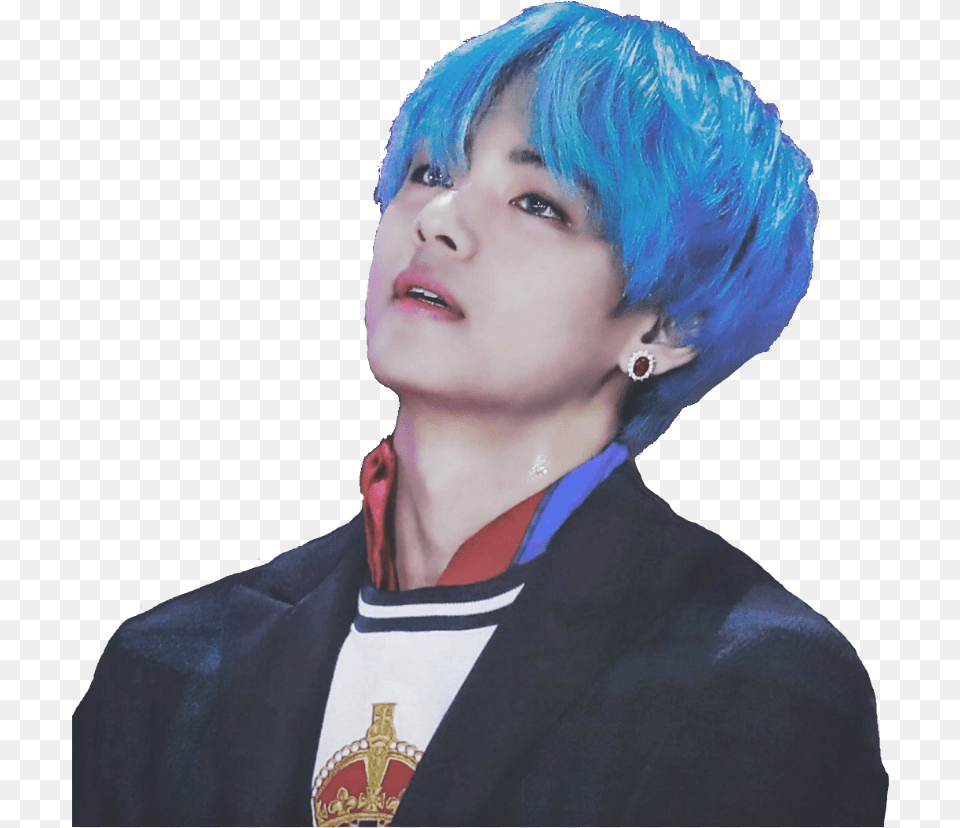 Taehyung Tae V Kpop Love Bts Yeontan Luv Blue Lace Wig, Adult, Hair, Male, Man Png